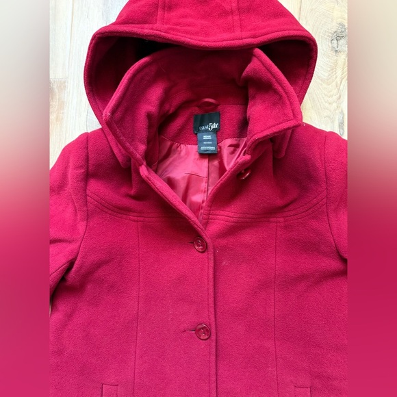 🍒 East 5th Cherry Red Pea Coat with Removable Hood - Picture 2 of 6